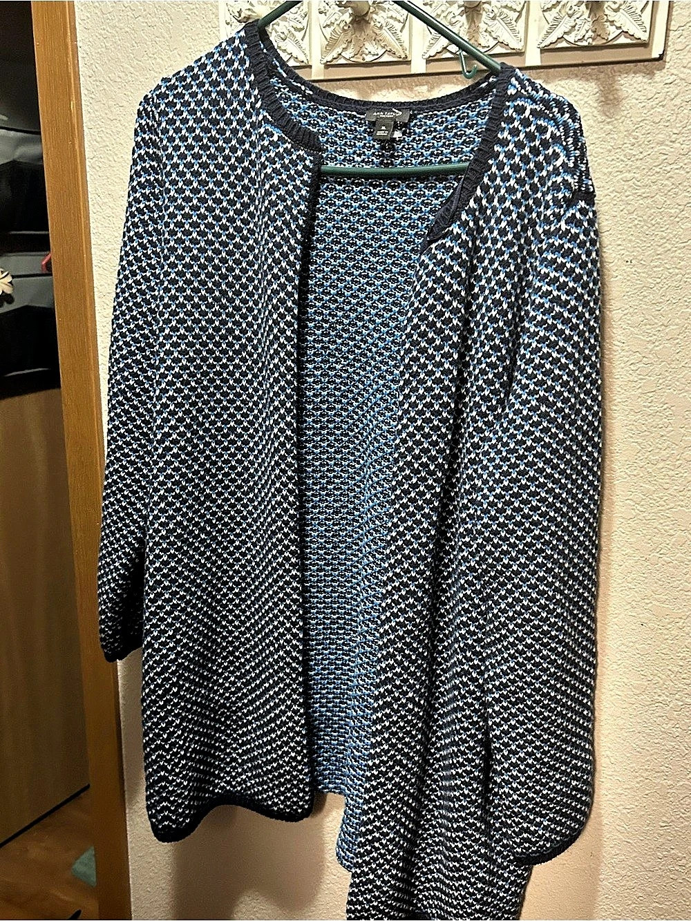 Ann Taylor Factory Geometric Knit Cardigan Blue & Black XL